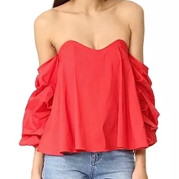 Caroline Constas Red Gabriella Off the Shoulder Top - Picture 2 of 10